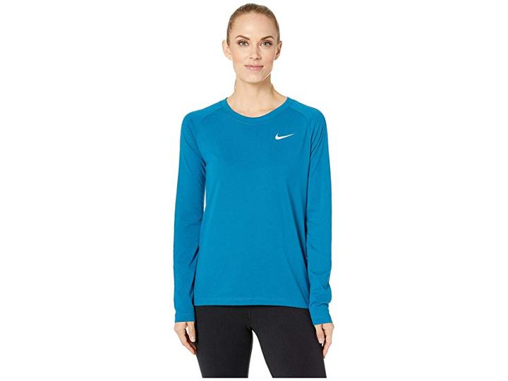 Nike Breathe Long Sleeve Running Top (green Abyss) Women's Clothing