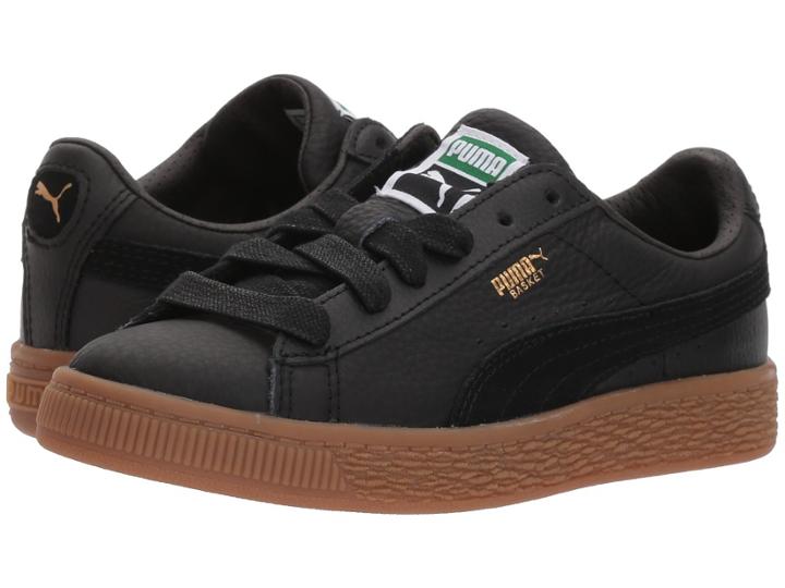 Puma Kids Basket Classic Gum Deluxe (little Kid) (puma Black/puma Black) Kids Shoes