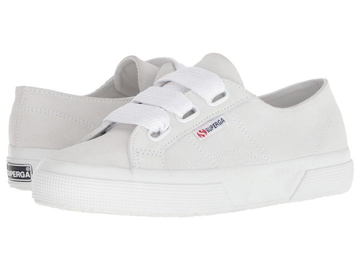 Superga 2750 Suew Biglace (white Suede) Women's Lace Up Casual Shoes