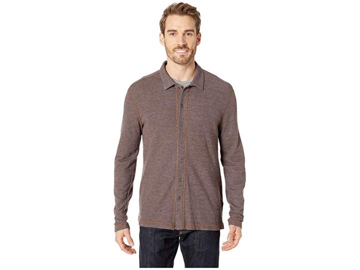 Agave Denim Felspar Long Sleeve Full Button Polo (black Coffee) Men's Long Sleeve Pullover