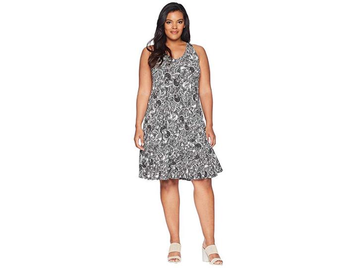 Kari Lyn Plus Size Greer Printed Dress With Crocheted Back (black/cream) Women's Dress