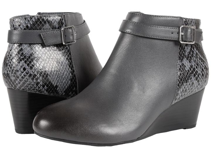 Vionic Elevated Shasta Wedge Boot (grey Snake) Women's Wedge Shoes