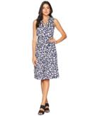 Anne Klein Notch Collar Wrap Dress With Full Skirt (eclipse/white Combo) Women's Dress