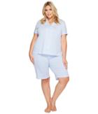 Lauren Ralph Lauren Plus Size Short Sleeve Notch Collar Bermuda Shorts Pj Set (french Blue/white Stripe) Women's Pajama Sets