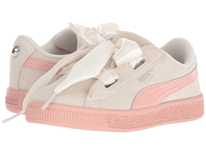 Puma Kids Suede Heart Jewel (little Kid) (whisper White/beige Peach) Girls Shoes