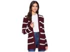 Pink Rose Lace-up Long Sleeve Open Cardigan W/ Pocket (burgundy Combo) Women's Sweater