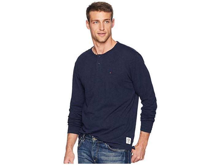 Tommy Jeans Long Sleeve Henley (black Iris) Men's Clothing