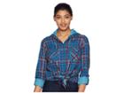 Columbia Times Twotm Hooded Long Sleeve Shirt (lagoon Plaid) Women's Long Sleeve Button Up