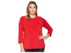Lauren Ralph Lauren Plus Size Button-trim Matte Jersey Top (crimson) Women's Clothing
