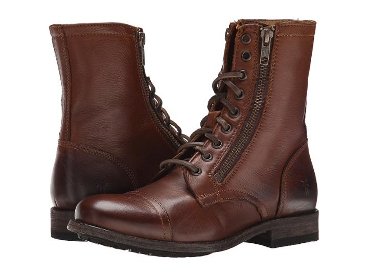 Frye Tyler Double Zip (cognac Soft Vintage Leather) Women's Lace-up Boots