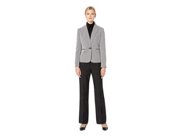 Le Suit Button Shawl Collar Novelty Pants Suit (ivory/black) Women's Suits Sets
