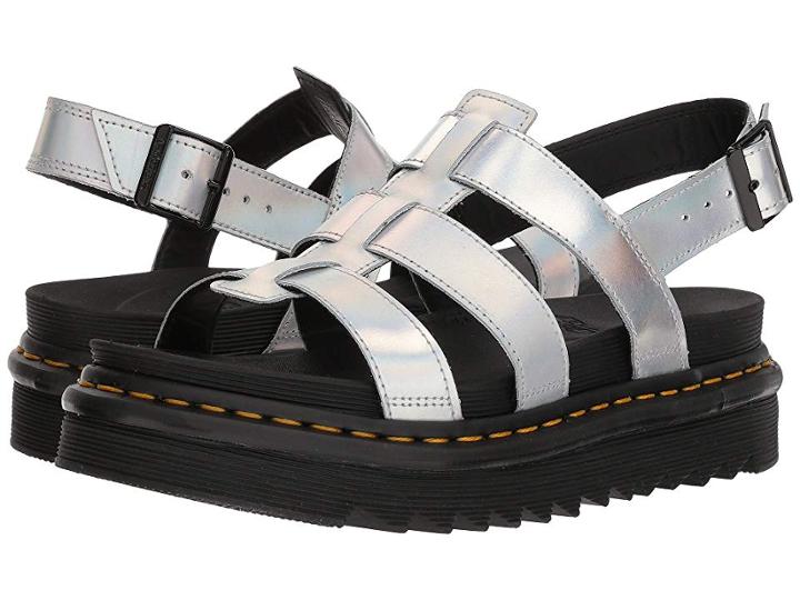 Dr. Martens Iced Metallic Yelena (silver Lazer Reflective Metallic Leather) Women's Sandals