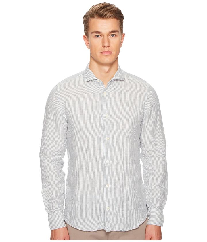Eleventy Stripe Spread Collar Shirt (navy) Men's Short Sleeve Button Up