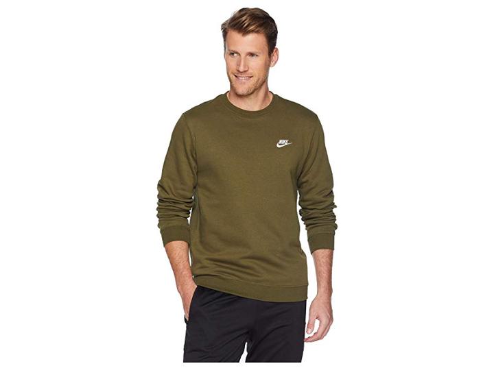 Nike Club Fleece Pullover Crew (olive Canvas/white) Men's Fleece