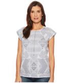 Tribal Printed Jersey Cap Sleeve Top With Back Slit Detail (grey) Women's T Shirt