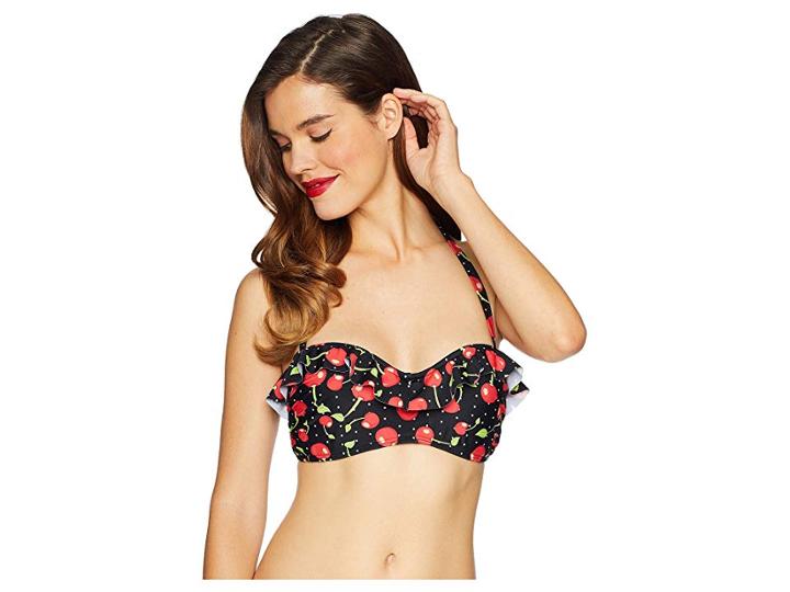 Unique Vintage Mrs. Davis Halter Swim Top (black/red Cherry) Women's Swimwear