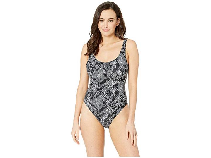 Michael Michael Kors Sweetheart Paisley Over The Shoulder One-piece (black) Women's Swimsuits One Piece