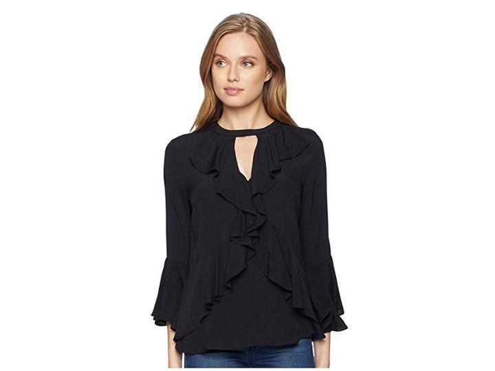 Miss Me Ruffle Front Top (black) Women's Clothing