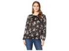 Vince Camuto Long Sleeve Delicate Bouquet Mix Media Blouse (rich Black) Women's Blouse