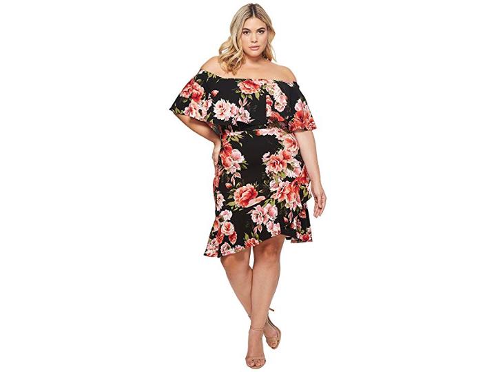Kari Lyn Plus Size Ivy Off The Shoulder Floral Dress (black/pink) Women's Dress