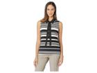 Tommy Hilfiger Stripe Collared Mixed Media Top (black/ivory) Women's Clothing