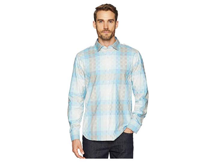 Tommy Bahama Cesta Plaid Shirt (blue Aster) Men's Clothing