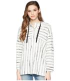 Two By Vince Camuto Long Sleeve Nubby Stripe Hoodie (rich Black) Women's Sweatshirt