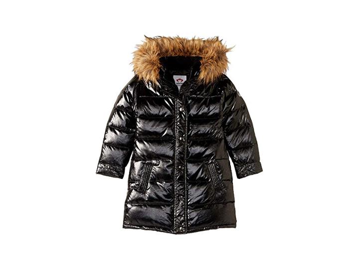 Appaman Kids Long Down Coat With Faux Fur Hood (toddler/little Kids/big Kids) (sparkle Black) Girl's Coat