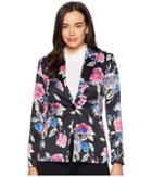 Tahari By Asl One-button Printed Satin Floral Jacket (black/fuchsia/blue) Women's Coat