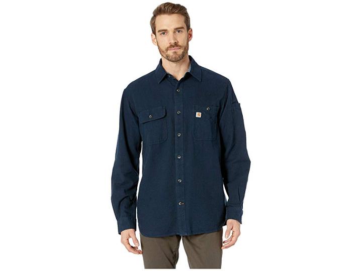 Carhartt Beartooth Solid Long Sleeve Shirt (navy Heather) Men's Long Sleeve Button Up