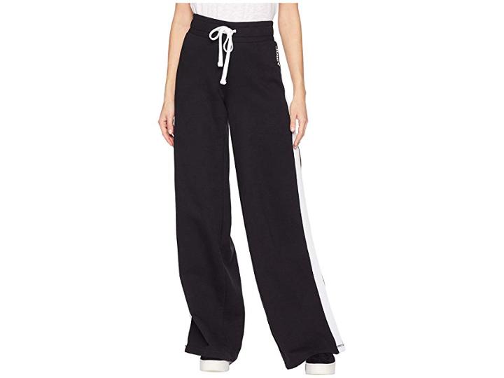 Juicy Couture Fleece Wide Leg Pants (pitch Black/white) Women's Casual Pants