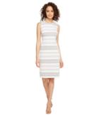 Calvin Klein Stripe Ponte Sheath Dress (white/grey) Women's Dress