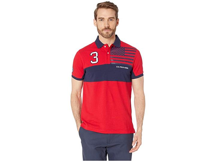 U.s. Polo Assn. Color Block Americana Pique Polo (engine Red) Men's Clothing