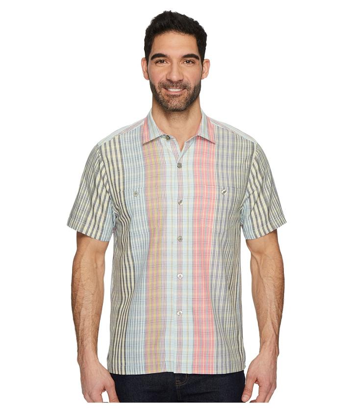Tommy Bahama Plaidsacola Woven Shirt (dusty Aqua) Men's Clothing