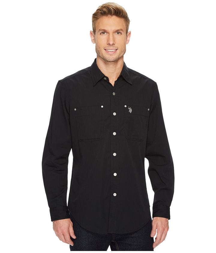 U.s. Polo Assn. Long Sleeve Dobby Sport Shirt (black) Men's Clothing