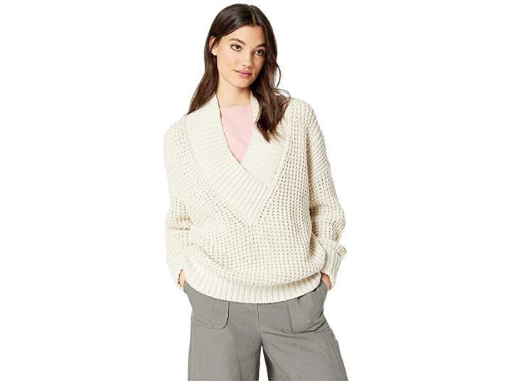 Nevereven Chunky Waffle Stitch V-neck Sweater (muslin) Women's Sweater