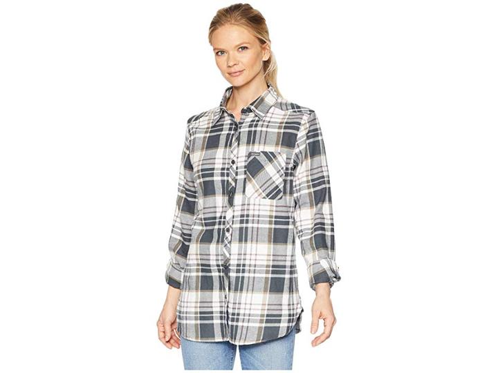 Columbia Simply Puttm Ii Flannel Shirt (shark Plaid) Women's Long Sleeve Button Up