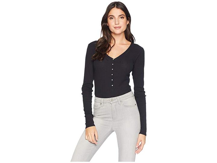 Frye Henley Bodysuit (jet Black) Women's Jumpsuit & Rompers One Piece