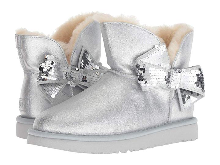 Ugg Mini Sequin Bow (silver) Women's Pull-on Boots