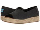 Toms Open Toe Platform Alpargata (black Washed Canvas) Women's Toe Open Shoes