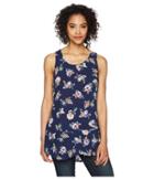 Mod-o-doc Printed Rayon Woven Scoop Neck Tank Top W/ Flounce Hem (navy Floral) Women's Sleeveless