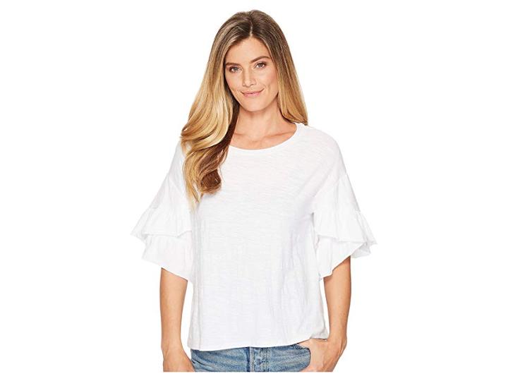 Two By Vince Camuto Drop Shoulder Tiered Ruffle Sleeve Top (ultra White) Women's Clothing