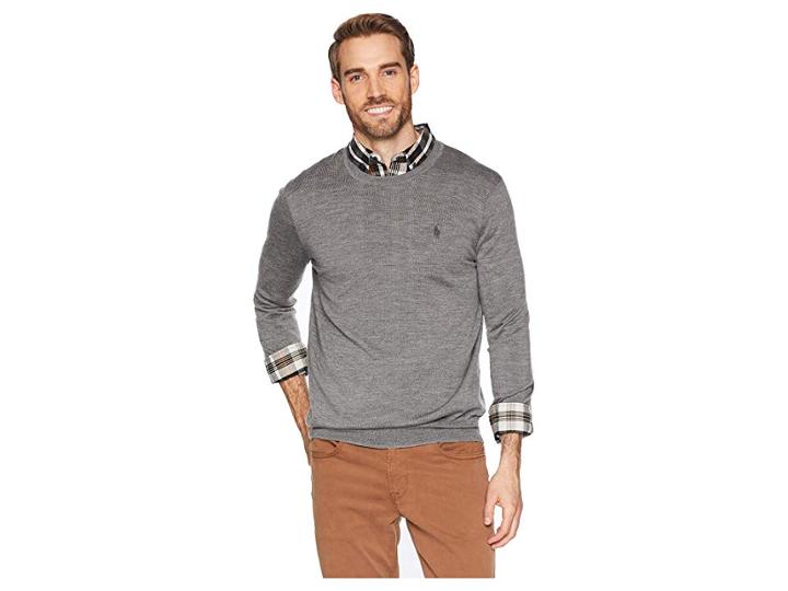 Polo Ralph Lauren Washable Merino Crew Neck Sweater (fawn Grey Heather) Men's Sweater