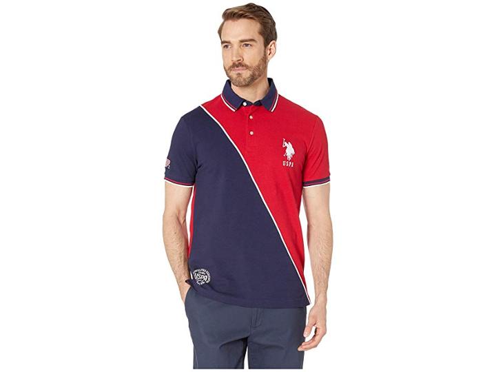 U.s. Polo Assn. Diagonal Color Block Flag Detail Pique Polo (engine Red) Men's Clothing