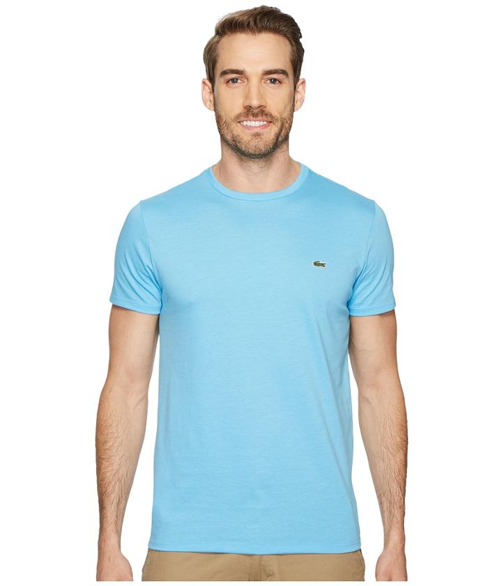 Lacoste Short Sleeve Pima Crew Neck Tee (ocean Blue) Men's T Shirt