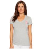 U.s. Polo Assn. V-neck Short Sleeve T-shirt With Big Pony And #3 (heather Grey) Women's Short Sleeve Pullover
