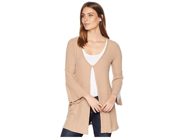 Three Dots Daniella Bell Sleeve Cardigan (camel) Women's Sweater