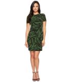 Michael Michael Kors Abstract Palm Dome Stud Dress (bright Palm/black) Women's Dress
