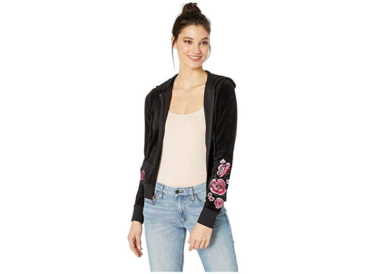 Juicy Couture Velour Floral Enchantment Robertson Jacket (pitch Black) Women's Clothing