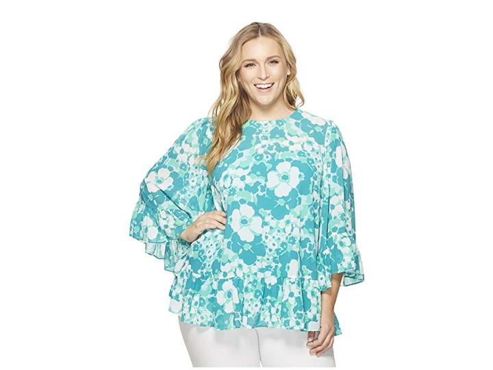Michael Michael Kors Plus Size Springtime Flare Top (tile Blue/light Seafoam) Women's Clothing